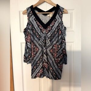 Style & Co Cold Shoulder Navy Top Size Large